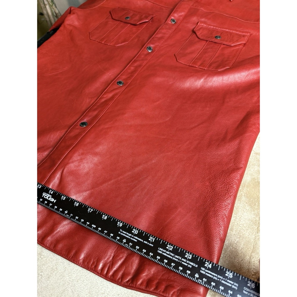 David Hayes Red Leather Shirt Jacket Snap Front Chest Pockets Mens XL - Picture 6 of 16
